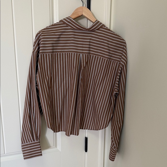 rag & bone Brown and White Striped Women's Button Down Shirt - Picture 3 of 4